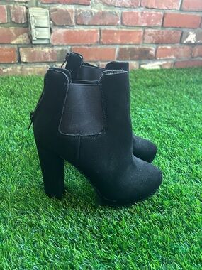 Women’s Black Suede Ankle Bootie with Block Heel